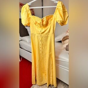 Chic Yellow Puff Sleeve Maxi Dress
